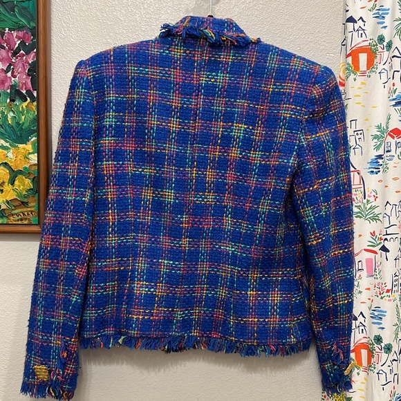 Vintage Maggy London Blue Plaid Tweed Blazer Jacket - Picture 11 of 11